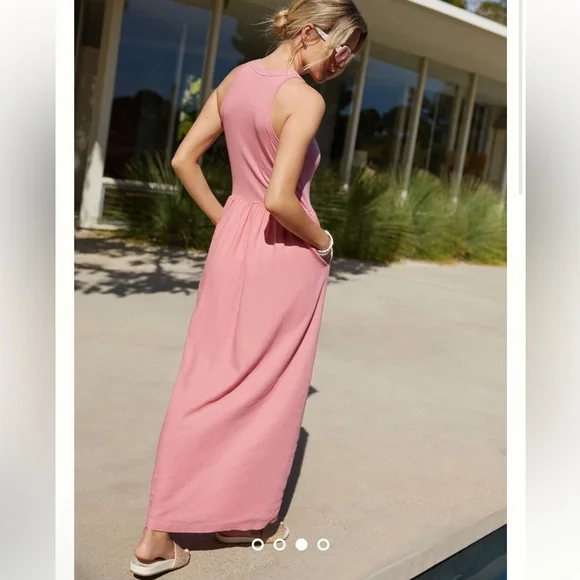 NWT Anthropologie Stateside A-line Crewneck Dress color pink size S - Picture 2 of 9